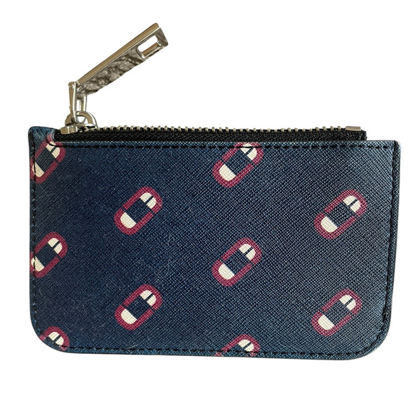 MARC JACOBS Navy Leather Double J Scream Logo Print Silver Key Ring Card Wallet - Picture 5 of 7